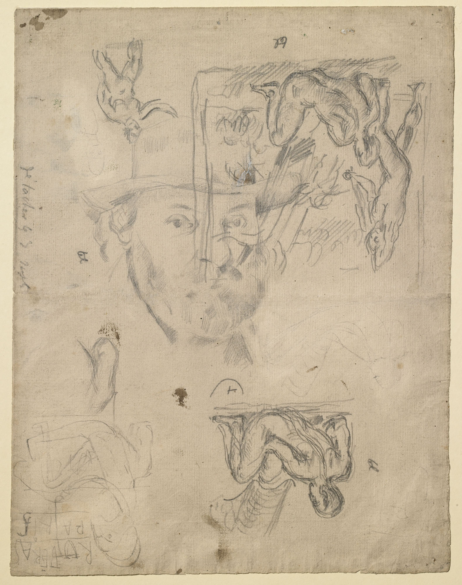 Page of Studies, Including Bathers and a Self-Portrait